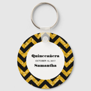 Porte-clés Parties scintillant Chevron jaune Quinceañera Port