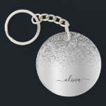 Porte-clés Parties scintillant d'argent étincelle Glam métal<br><div class="desc">Argent Faux Foil Parties scintillant à étincelles métalliques brossé Nom du Porte - clé. Cela rend le cadeau parfait pour 16 ans,  mariage,  douche nuptiale,  anniversaire,  baby shower ou bachelorette pour quelqu'un qui aime le luxe glam et les styles chic.</div>