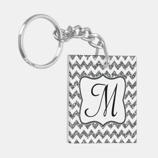 Porte-clés Parties scintillant d'argent moderne Chevron Zig Z (Devant gauche)