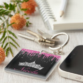 Porte-clés Parties scintillant de séchage rose chic Tiara Nom (Devant Droit)