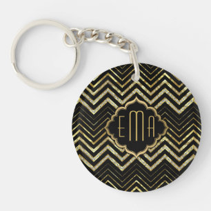 Porte-clés Parties scintillant d'or monogramme et Motif Zigza