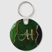 Porte-clés Parties scintillant d'or vert chic Agate Monogramm (Verso)