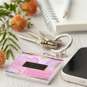 Porte-clés Parties scintillant en marbre rose violet or
