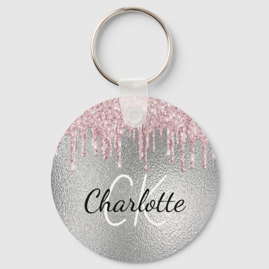 Porte-clés Parties scintillant en métal argenté goutte rose i (Recto)