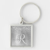 Porte-clés Parties scintillant en métal brossé argenté Nom du (Devant)