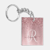 Porte-clés Parties scintillant en métal brossé rose pâle Nom (Devant gauche)