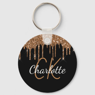 Porte-clés Parties scintillant en or noir goutte nom monogram