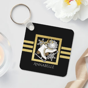 Porte-clés Parties scintillant en or noir moderne personnalis