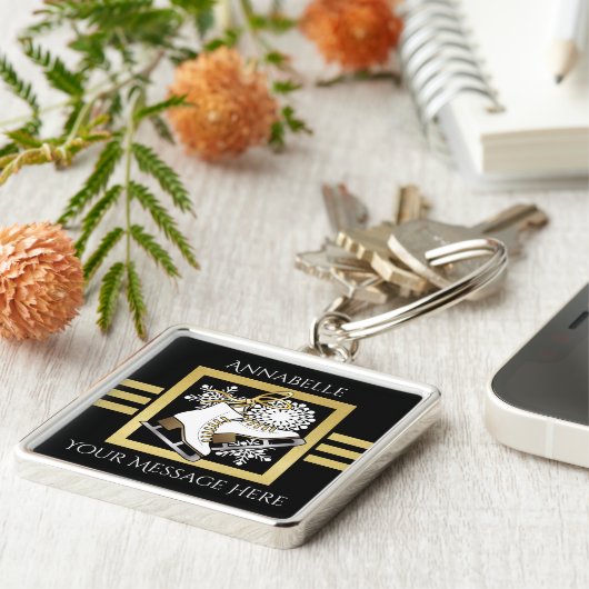 Porte-clés Parties scintillant en or noir moderne personnalis (Côté)