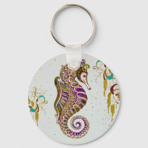 Porte-clés Parties scintillant Gold Summer Rainbow Seahorse