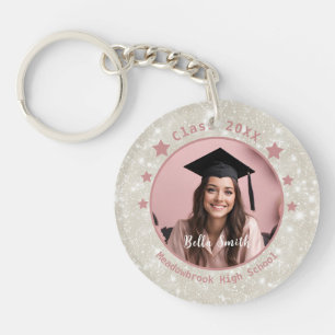 Porte-clés Parties scintillant moderne Pink Photo Graduation