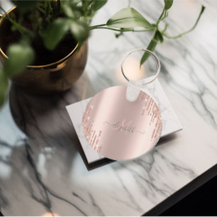 Porte-clés Parties scintillant modernes Rose Monogramme or 