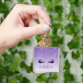 Porte-clés Parties scintillant Monogrammes violets modernes (main)