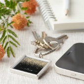 Porte-clés Parties scintillant Noir Or Script Monogramme Nom  (Côté)