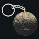 Porte-clés Parties scintillant Noir Or Script Monogramme Nom<br><div class="desc">Parties scintillant d'étincelle dorée et noire Script Monogramme Nom Porte - clé. Cela rend le cadeau parfait pour 16 ans,  mariage,  douche nuptiale,  anniversaire,  baby shower ou bachelorette pour quelqu'un qui aime le luxe glam et les styles chic.</div>