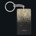 Porte-clés Parties scintillant Noir Or Script Monogramme Nom<br><div class="desc">Parties scintillant d'étincelle dorée et noire Script Monogramme Nom Porte - clé. Cela rend le cadeau parfait pour 16 ans,  mariage,  douche nuptiale,  anniversaire,  baby shower ou bachelorette pour quelqu'un qui aime le luxe glam et les styles chic.</div>