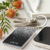 Porte-clés Parties scintillant noire argent Monogramme Nom de (Devant droit)