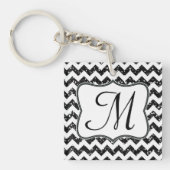 Porte-clés Parties scintillant noire moderne Chevron Zig Zag (Devant)