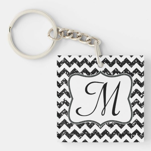 Porte-clés Parties scintillant noire moderne Chevron Zig Zag (Devant)