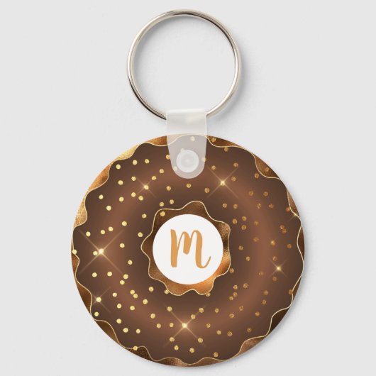 Porte-clés Parties scintillant or chocolat beignet monogramme (Recto)