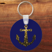 Porte-clés Parties scintillant or faux brillant Ancre bleu ma (Verso)
