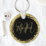 Porte-clés Parties scintillant or glamour Nom du monogramme N<br><div class="desc">Personnalisez facilement cette parties scintillant dorée de luxe encadrée porte - clé avec votre nom personnalisé et monogramme.</div>