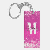 Porte-clés Parties scintillant rose chaud Bokeh Monogramme (Devant gauche)