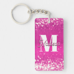 Porte-clés Parties scintillant rose chaud Bokeh Monogramme