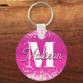 Porte-clés Parties scintillant rose chaud Bokeh Monogramme (Verso)