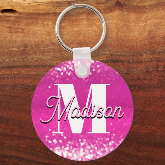 Porte-clés Parties scintillant rose chaud Bokeh Monogramme (Verso)