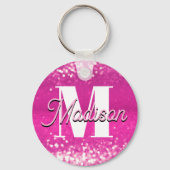 Porte-clés Parties scintillant rose chaud Bokeh Monogramme (Verso)