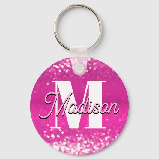 Porte-clés Parties scintillant rose chaud Bokeh Monogramme (Verso)