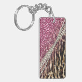 Porte-clés Parties scintillant rose Empreinte de léopard chic (Devant gauche)