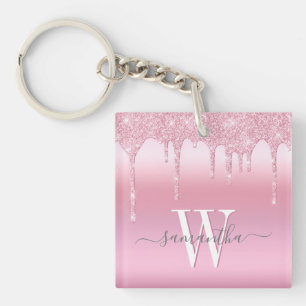 Porte-clés Parties scintillant rose goutte personnalisée