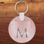 Porte-clés Parties scintillant rose gouttes Monogramme Élégan (Recto)