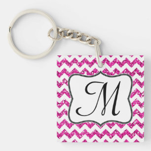 Porte-clés Parties scintillant rose moderne Chevron Zig Zag P