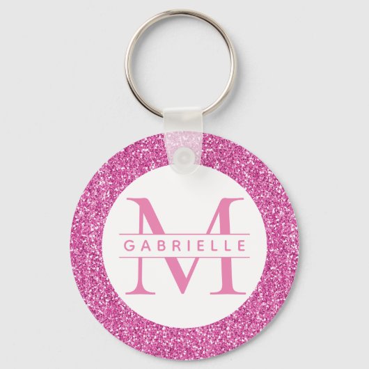 Porte-clés Parties scintillant rose Monogramme initial Nom pe (Recto)