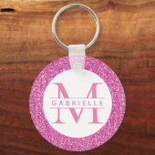 Porte-clés Parties scintillant rose Monogramme initial Nom pe (Recto)