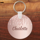 Porte-clés parties scintillant rose or gouttes monogramme (Recto)