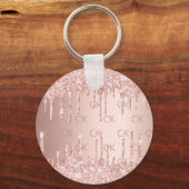 Porte-clés parties scintillant rose or monogramme initiales   (Recto)