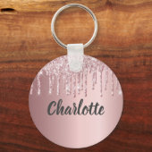 Porte-clés Parties scintillant rose vif gouttes monogramme lu (Recto)