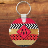 Porte-clés Parties scintillant rouge Noir Brush Stroke Monogr (Recto)