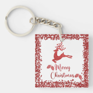 Porte-clés Parties scintillant rouge renne - joyeux noël