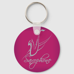Porte-clés Parties scintillant saxophone Argent et rose