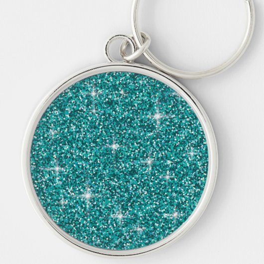 Porte-clés parties scintillant turquoise irisée (Devant)