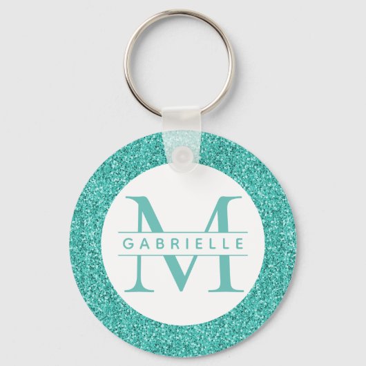 Porte-clés Parties scintillant turquoise Turquoise Monogram P (Recto)