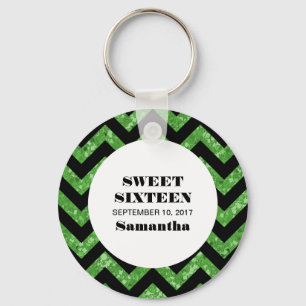 Porte-clés Parties scintillant verte Chevron Sweet 16 Porte -