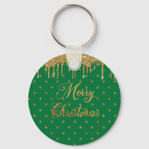 Porte-clés Parties scintillant verte et or - joyeux noël
