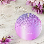 Porte-clés Parties scintillant violet étincelle Glam métal No<br><div class="desc">Purple Faux Foil Métallique Parties scintillant étincelante Métal brossé Monogramme Nom Porte - clé. Cela rend le cadeau parfait pour 16 ans,  mariage,  douche nuptiale,  anniversaire,  baby shower ou bachelorette pour quelqu'un qui aime le luxe glam et les styles chic.</div>