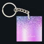 Porte-clés Parties scintillant violet étincelle Glam métal No<br><div class="desc">Purple Faux Foil Métallique Parties scintillant étincelante Métal brossé Monogramme Nom Porte - clé. Cela rend le cadeau parfait pour 16 ans,  mariage,  douche nuptiale,  anniversaire,  baby shower ou bachelorette pour quelqu'un qui aime le luxe glam et les styles chic.</div>